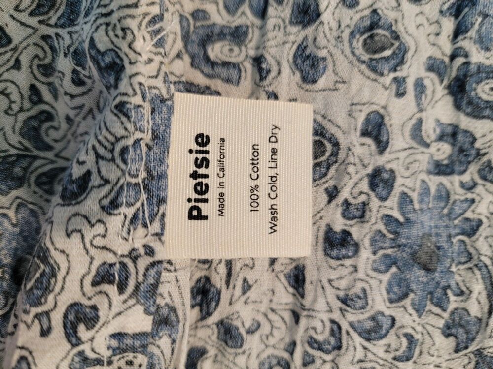 Pietsie Atlin Boho Blouse Top Womens size M 100% Cotton Blue Floral Band Collar - Picture 14 of 17